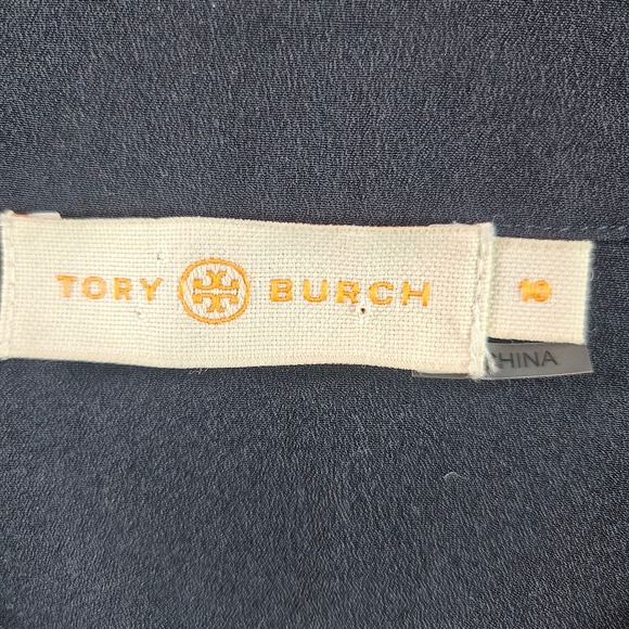 Tory Burch Navy Blue Geometric Embroidered Tunic Top Size 10 Polyester - Picture 3 of 12